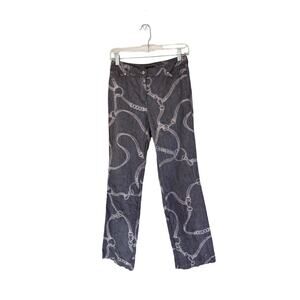 Escada Gray White Cotton Linen Classic Chain Belt Print Bootcut Pant Size 6